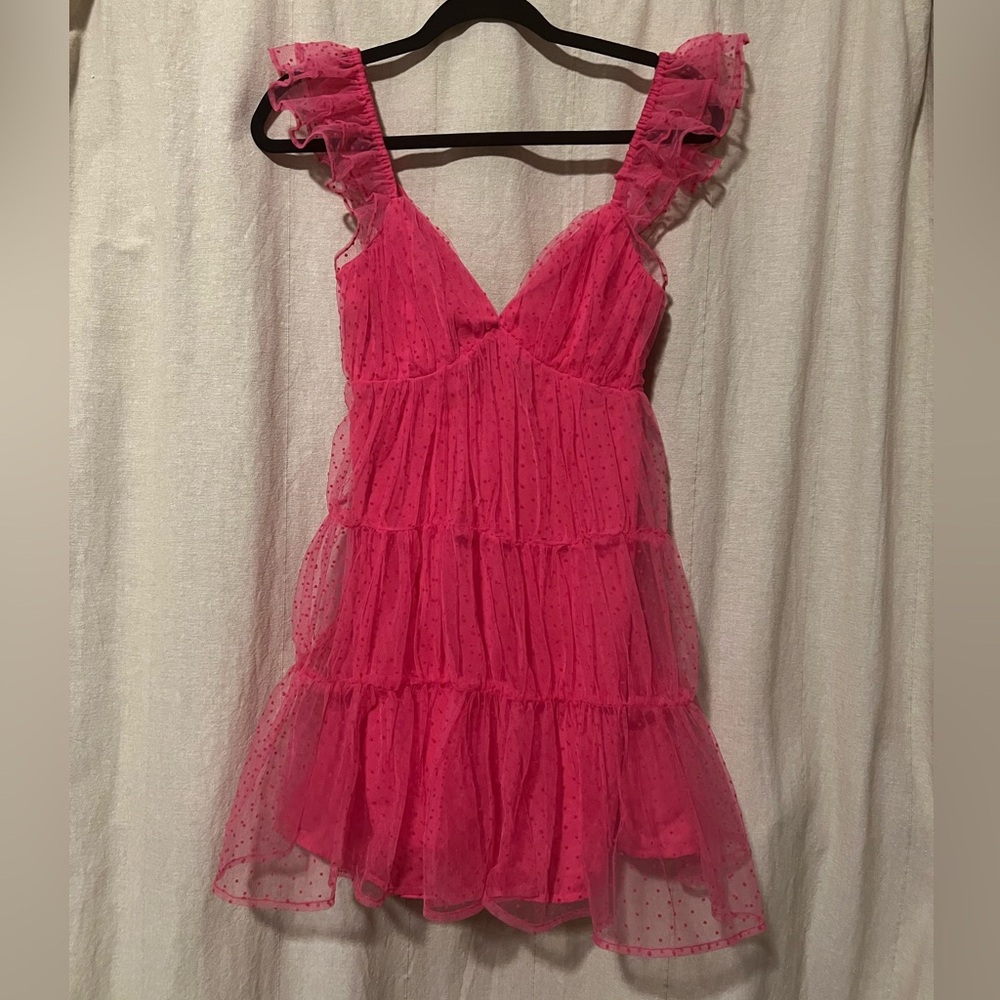 🤍 LUSH Pink Polka Dot Tulle Mini Dress - Picture 2 of 8